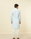 alt message - Manyavar Men Aqua Blue Bel Buti Printed Kurta image number 4